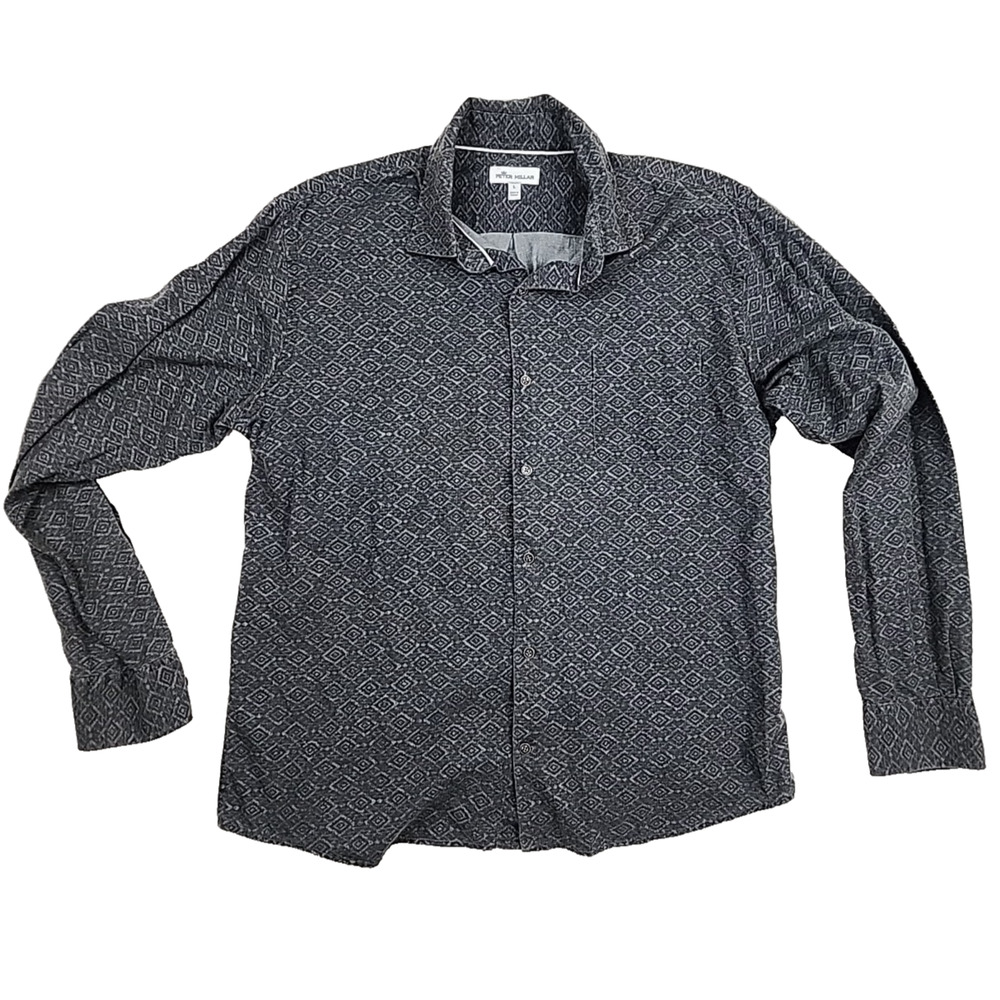 Peter Millar Gray Long Sleeve Button Down Shirt Mens Sz L